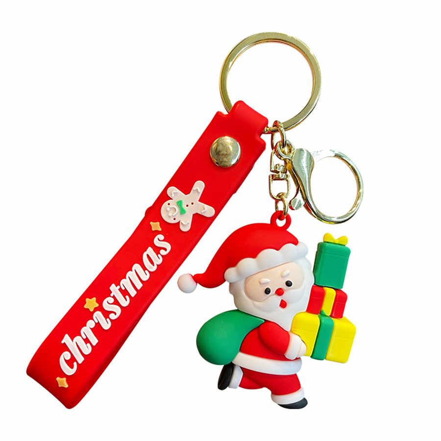 Porte-clés stéréo en Pvc souple 3d, fournitures de décoration de noël, série père noël, cadeau, vente en gros