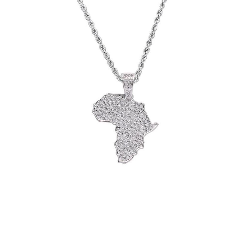 Chaînes en cuirs CZ bijoux africa carte pendentif pendant glacé hors zircon cubique collier hip hop bijoux CN237323p