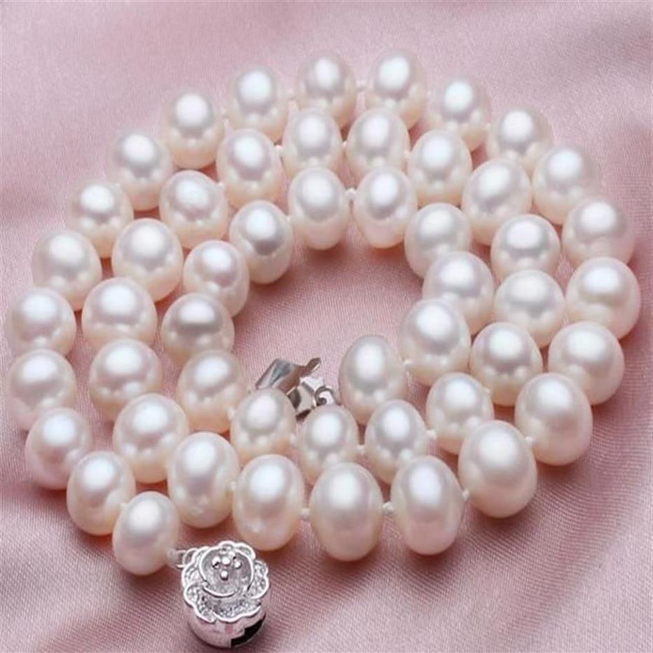 Encantador collar de perlas AKoya blancas genuinas de 8-9 mm, cierre de plata 925 de 18 pulgadas, 202u