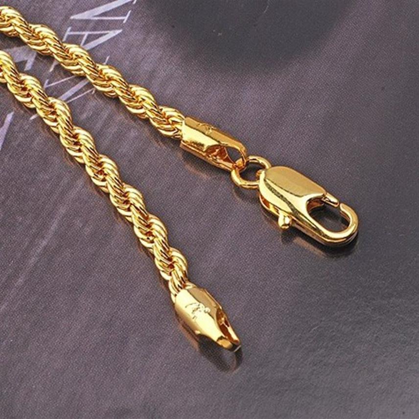 Collier à corde solide de chaîne de nœuds 18K Collier collier à hommes remplis d'or jaune 18 pouces247z