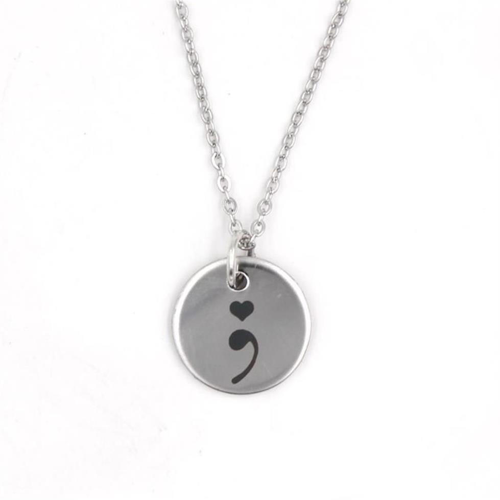 New Arrival Stainless Steel Necklace Semicolon Necklace Depression Awareness Pendant Necklace Warrior Mental Health Suicide Jewelr344o