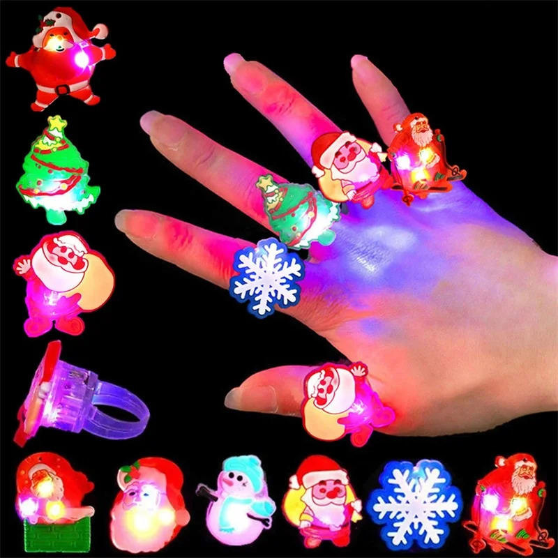 Christmas Decorations Creative Cute Glowing Ring Brooch Santa Snowman Rings for Kids Gifts Navidad 2024 Supplies 231227