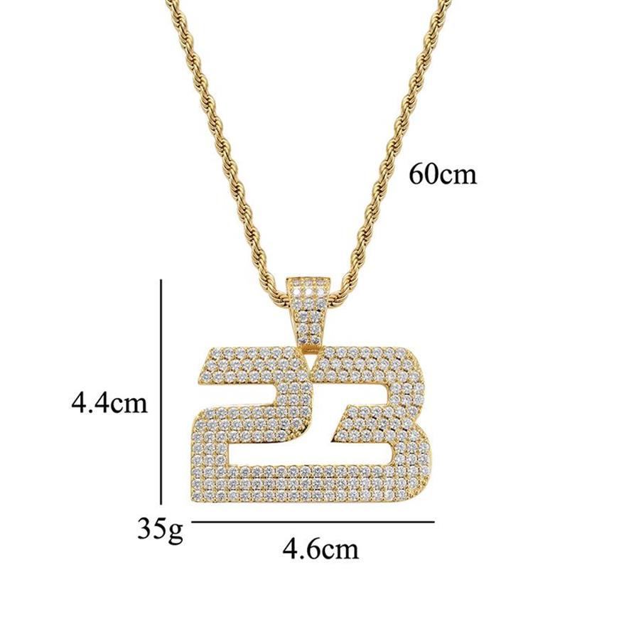 Hip Hop Micro pavé cubique zircone Bling glacé numéro 23 pendentifs collier pour hommes rappeur bijoux or argent Color2829