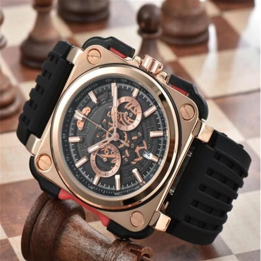 2022 Model Sport Rubber Watchband Quartz Bell Luxury Multifunction Watch Business Stainless Steel Man Ross Wristwatch 01216c