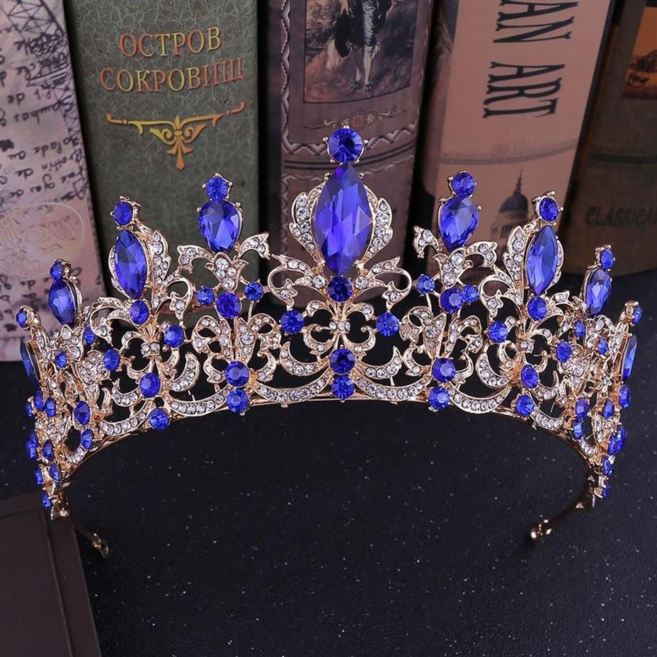 KMVEXO Rosso Nero Tiara di cristallo Corona nuziale la cerimonia nuziale Sposa Oro Strass Corone Fascia Gioielli Accessori capelli Y200727242u