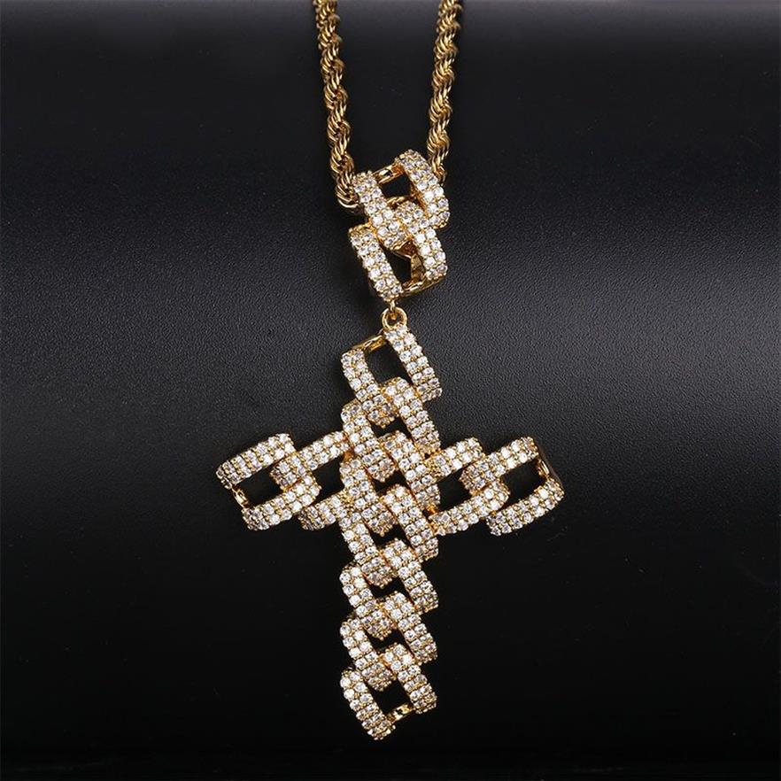 Catena cubana ghiacciata Cucciolo Cuban Cross Cipndant Necklace Women Micro Pave CZ CAMPO CATERE PERSONAGGIO CATERE HIP HOP regali293Z 293Z