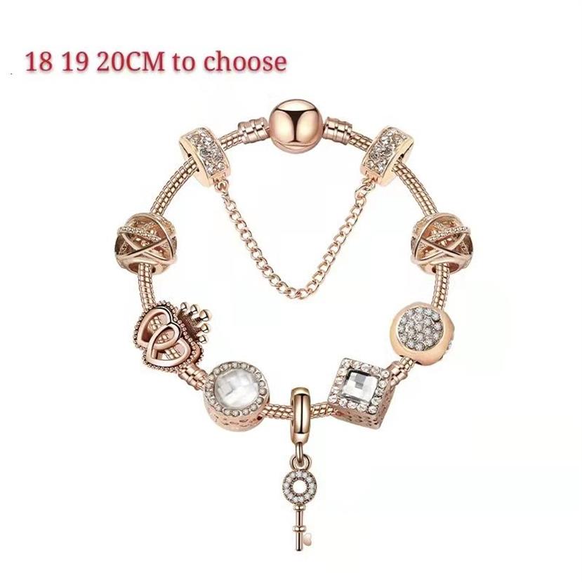 18 19 20 cm Magic Charm Perlen Rose Gold Stränge Multi -Strang -Perlenarmband 925 Silberschleppkette Schlüsselanhänger als DIY Jew187J