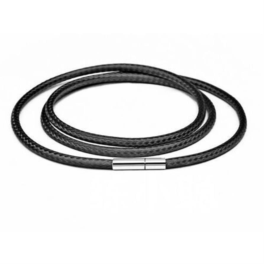 Sälj 20st Fashion Men's rostfritt stål lås Black Wax Leather Cord Choker Halsband DIY278T