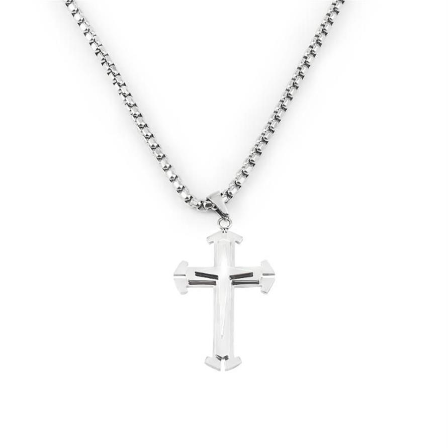 Colares de pingentes para homens da moda feminina Cruz Religiosa Cadeia Diy Chain 316L Long Gardand Square Pearl Accessories2592