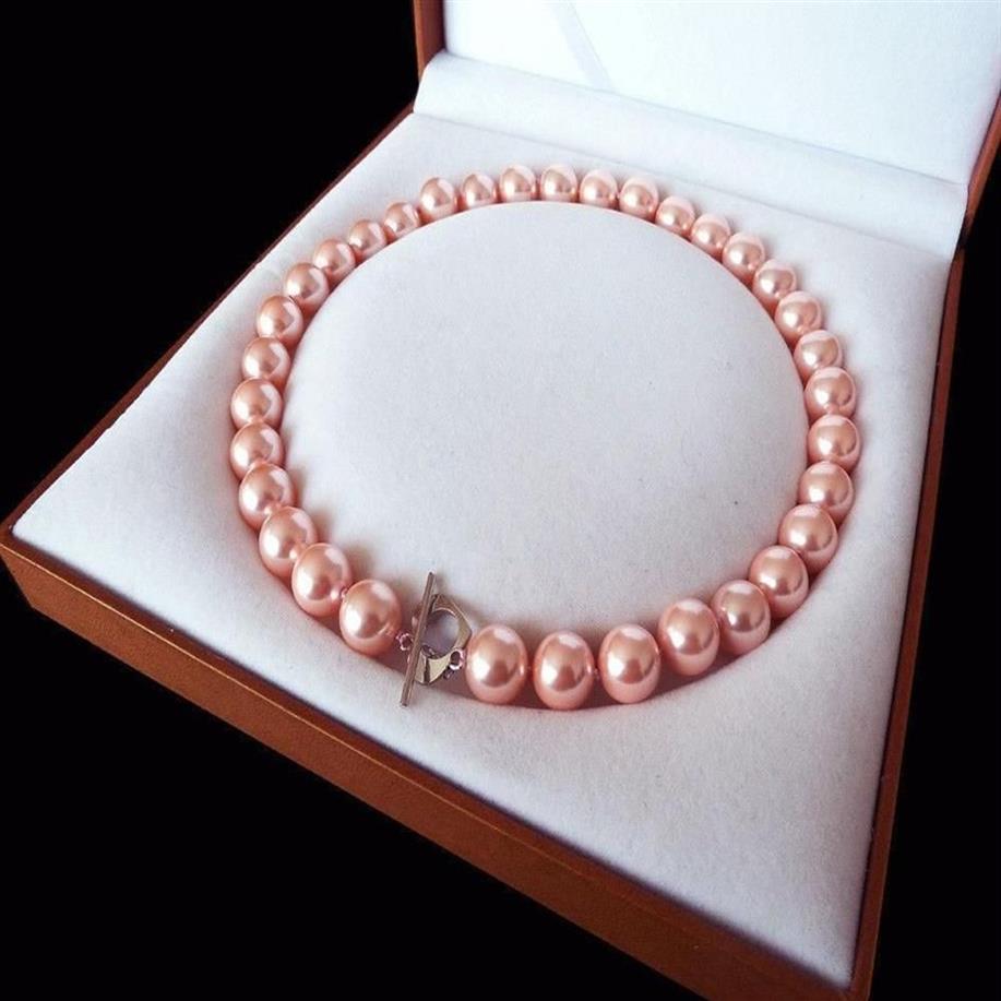 Hela sällsynta enorma 12mm äkta South Sea Pink Shell Pearl Necklace Heart Clasp 18''1279s
