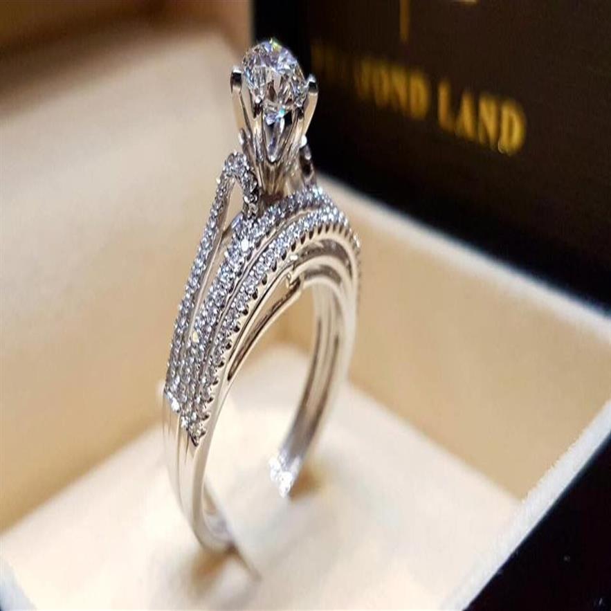 Bridal Charm Couple Rings His Her CZ Anniversary Promise Wedding Engagement Ring Sets243T