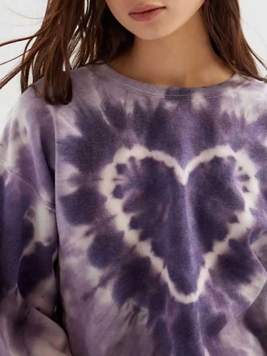 Kadın Hoodies Sweatshirts Kadınların Kalp Kravat Boyası Baskı Sweatshirt Uzun Kollu Müret