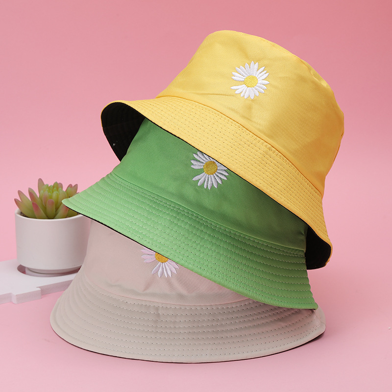 Chapeau de pêcheur marguerite brodé Double face pour femmes, chapeau seau polyvalent et décontracté de Protection solaire, printemps et été