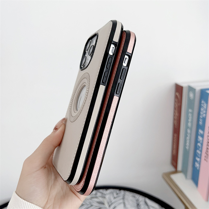 Logo Hole Business Ultra Slim Leather Magnetic Case voor iPhone 15 14 13 12 11 Pro Max 15Pro 14Pro I Telefoon Mac Safe Cover 100 stuks