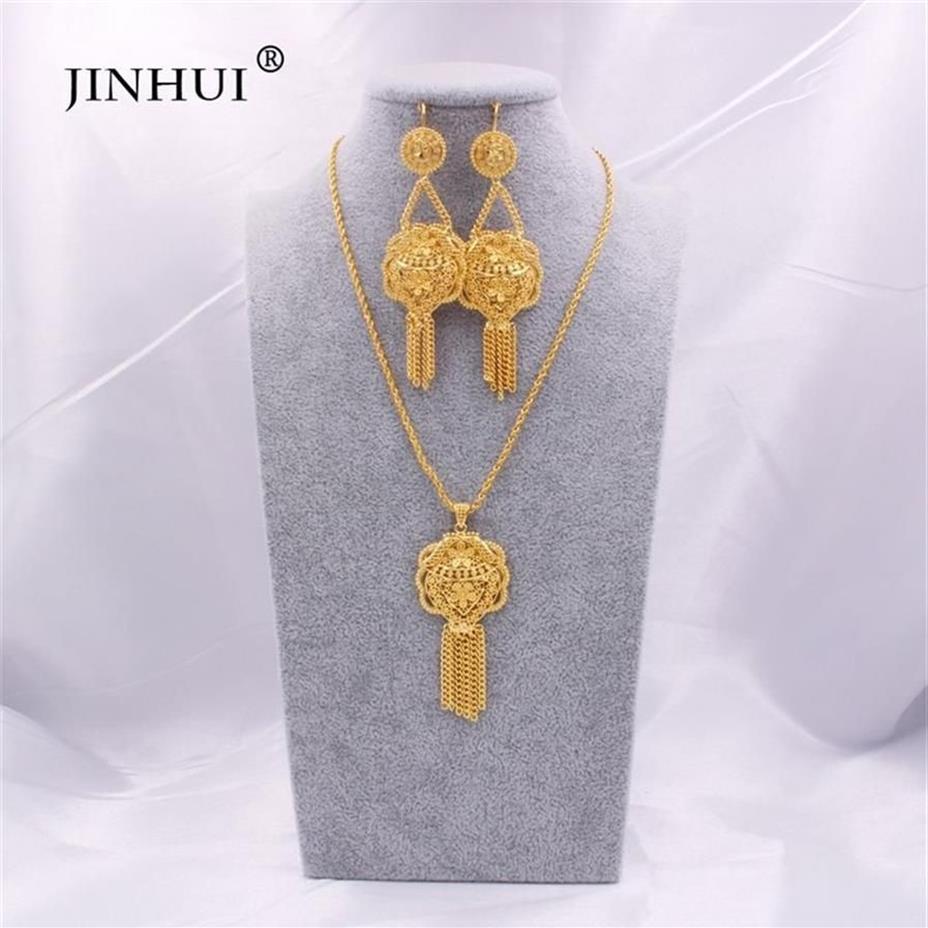 Dubai sieraden sets gouden ketting hanger oorbel set voor vrouwen Afrikaanse Frankrijk Indiase bruiloft feest 24K bruidssieraden set geschenken 2220v