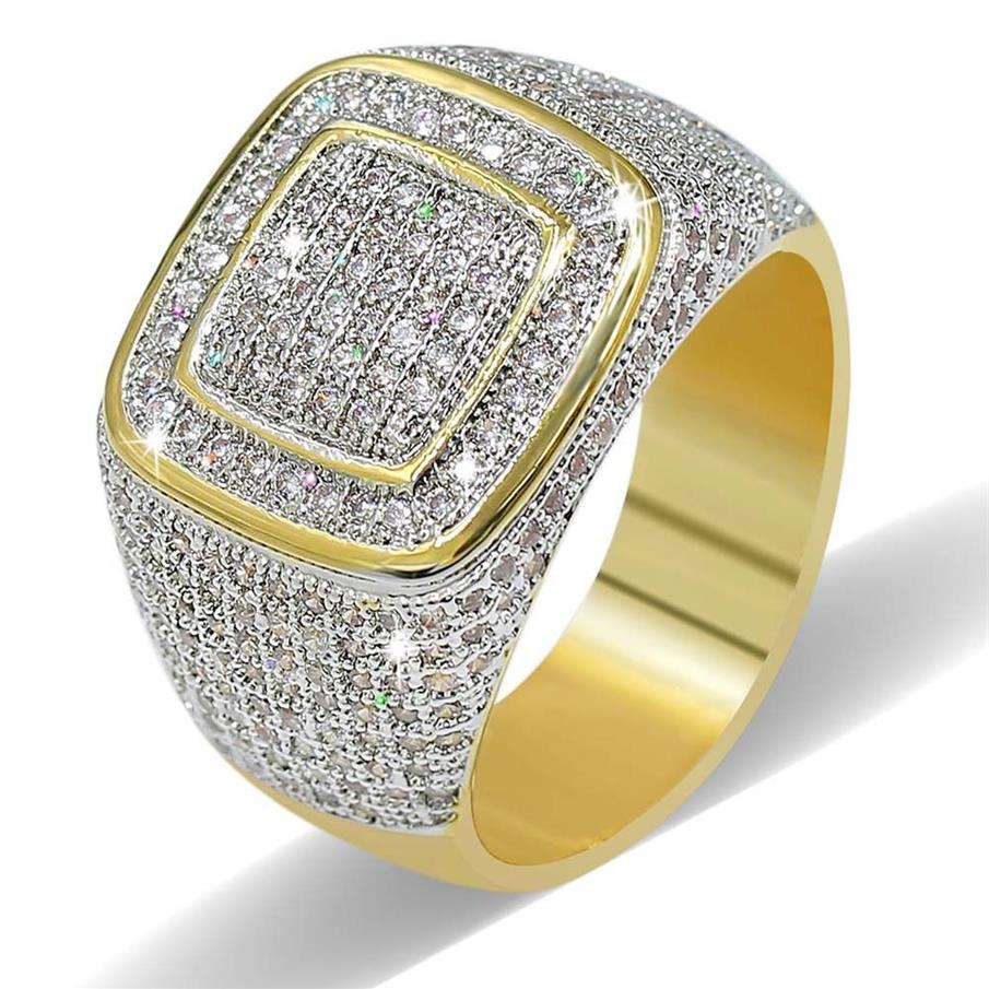 HIPHOP CZ Diamond Rings For Mens Full Diamond Square Square Gold Beldriy239i