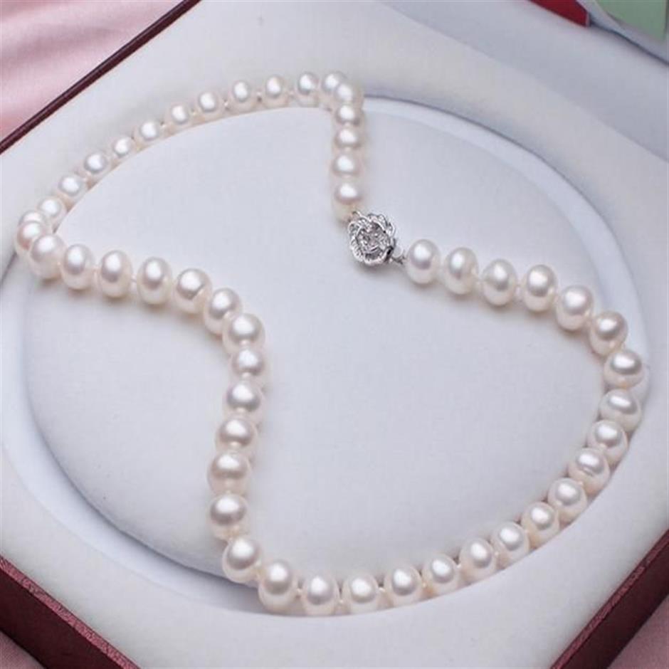 Encantador collar de perlas AKoya blancas genuinas de 8-9 mm, cierre de plata 925 de 18 pulgadas, 202u