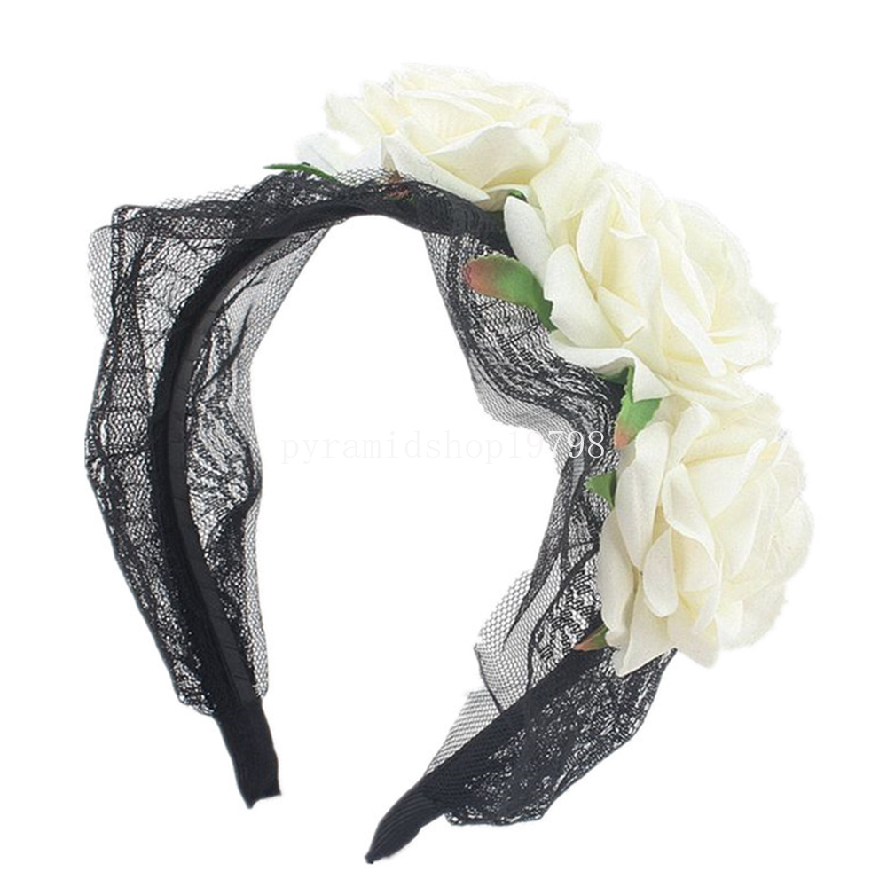 Lolita – bandeau de tête pour femmes, cerceau de Cosplay, cerceau de tête de fleur artificielle d'halloween, bandeau Floral, accessoires de cheveux de fête