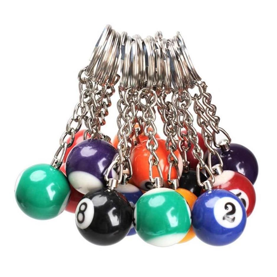 16st Billiard Ball Key Chain Key Ring Round Pendant Car Keychain Charm smycken Fashion Keyrings Accessories Mixed Color226W