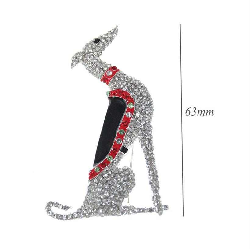 63 mm Greyhound Pies broszka broch przezroczysty rhinestone srebrny ton czarny i czerwony emalia broszki zwierzęce biżuteria mody257k