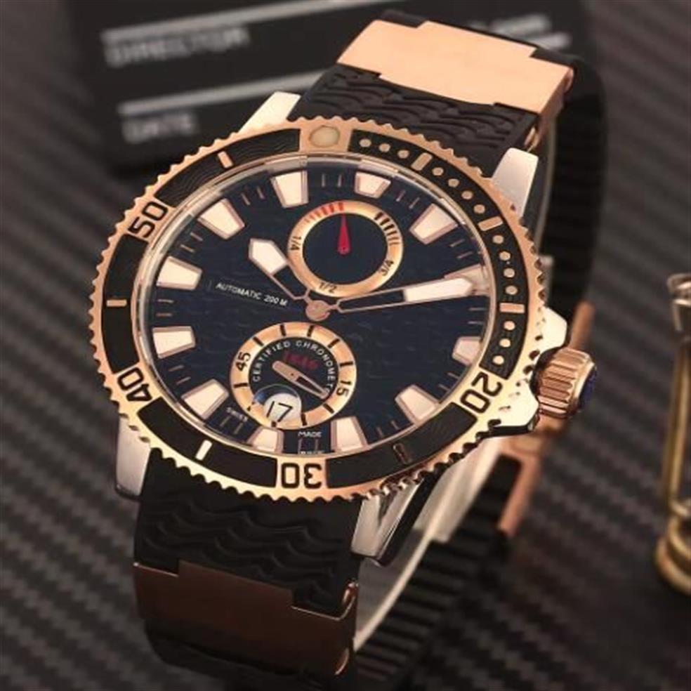 Лучшие полностью автоматические роскошные розовые золотые мужские механические наручные часы из нержавеющей стали с черной резиновой пряжкой и датой, повседневные мужские часы Spo167O