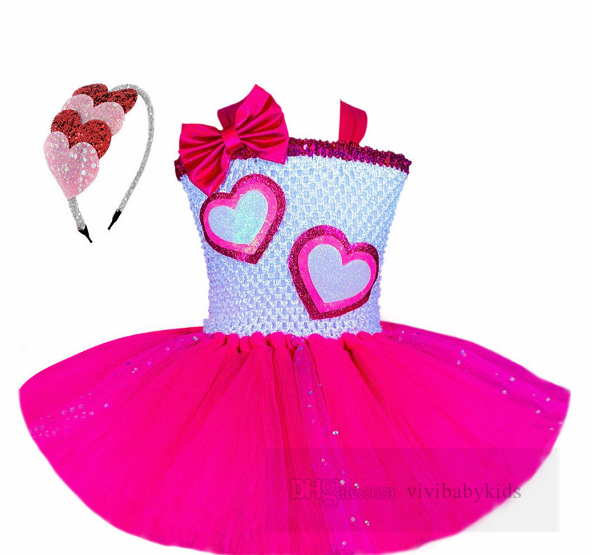 Saint Valentin filles amour coeur dentelle tulle tutu robes enfants arcs jarretelles robe de princesse enfants vêtements de fête d'anniversaire Z6378