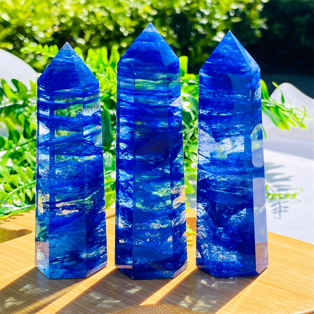 Clear Blue Smelt Quartz Tower, Blue Smelting Crystal Obelisk, Crystal Quartz Tower/Wand, Healing Crystal Reiki Chakra Gemstone Tower Point.