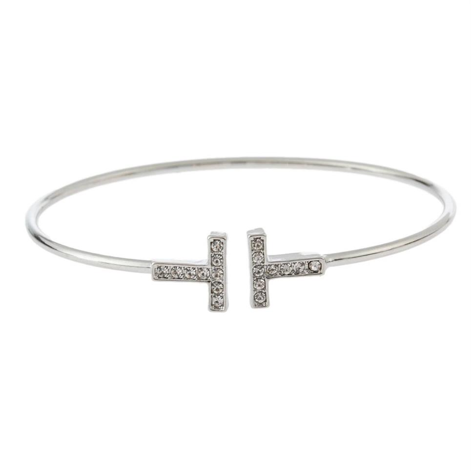 Bracciale rigido amore designer di gioielli unghie donna personalità C forma moda doppia T diamante intarsiato braccialetto aperto bobina signore Brace273j