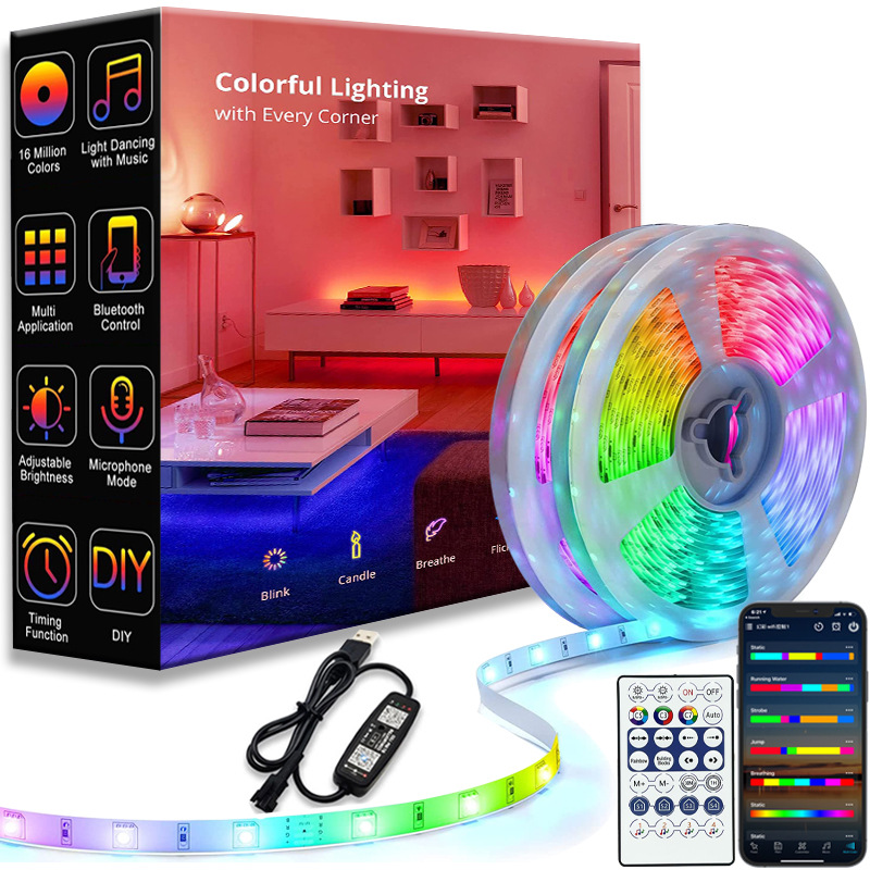 LED RGB -lampor Musik Synkroniserad Färg Byte Remta Remote Control Light Strip Bedroom Party Atmosphere Decoration 5V USB Strip Light Diy Multi Colors 50ft/100ft