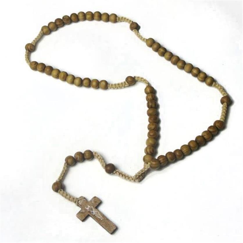 قلادة سحر قلادة خشبية من الخشب مسيحية للمجوهرات الدينية يسوع الوردية الخشب المجوهرات 299W