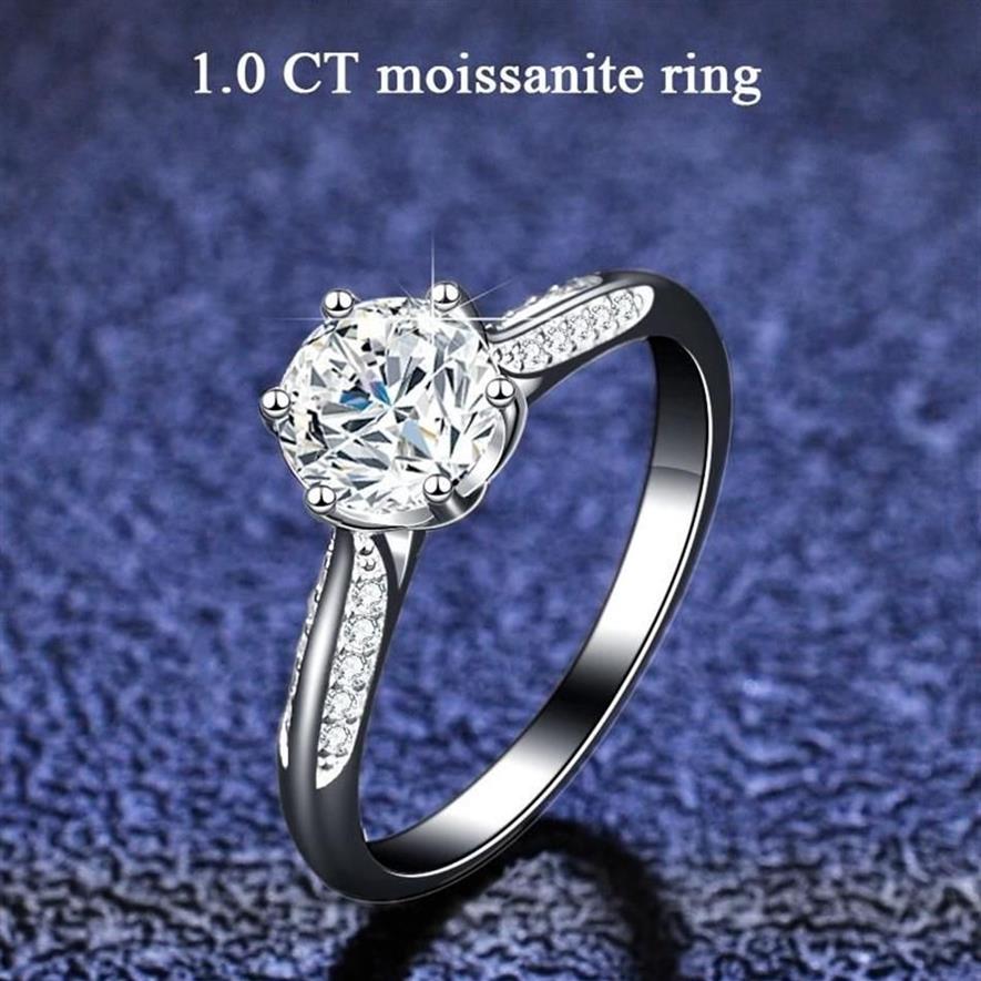 Anelli a grappolo Test del diamante superato al 100% Moissanite Anello in argento sterling placcato platino con taglio rotondo Set le donne Gift189O