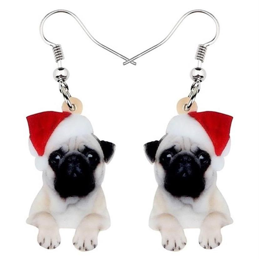 Dangle Kronleuchter Acryl Weihnachten süße Mopshund Ohrringe Drop süße Haustiere Geschenk Frauen Mädchen Teenager Kid Festival Charms Dekoration B231H