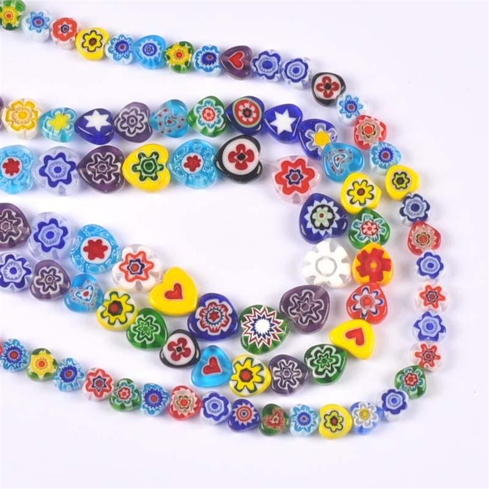 その他の8-12mm混合ハートシェイプフラワーパターンMillefiori Glass Loose Beads Lampwork Crafts for Jewelry Making YKL0848251N