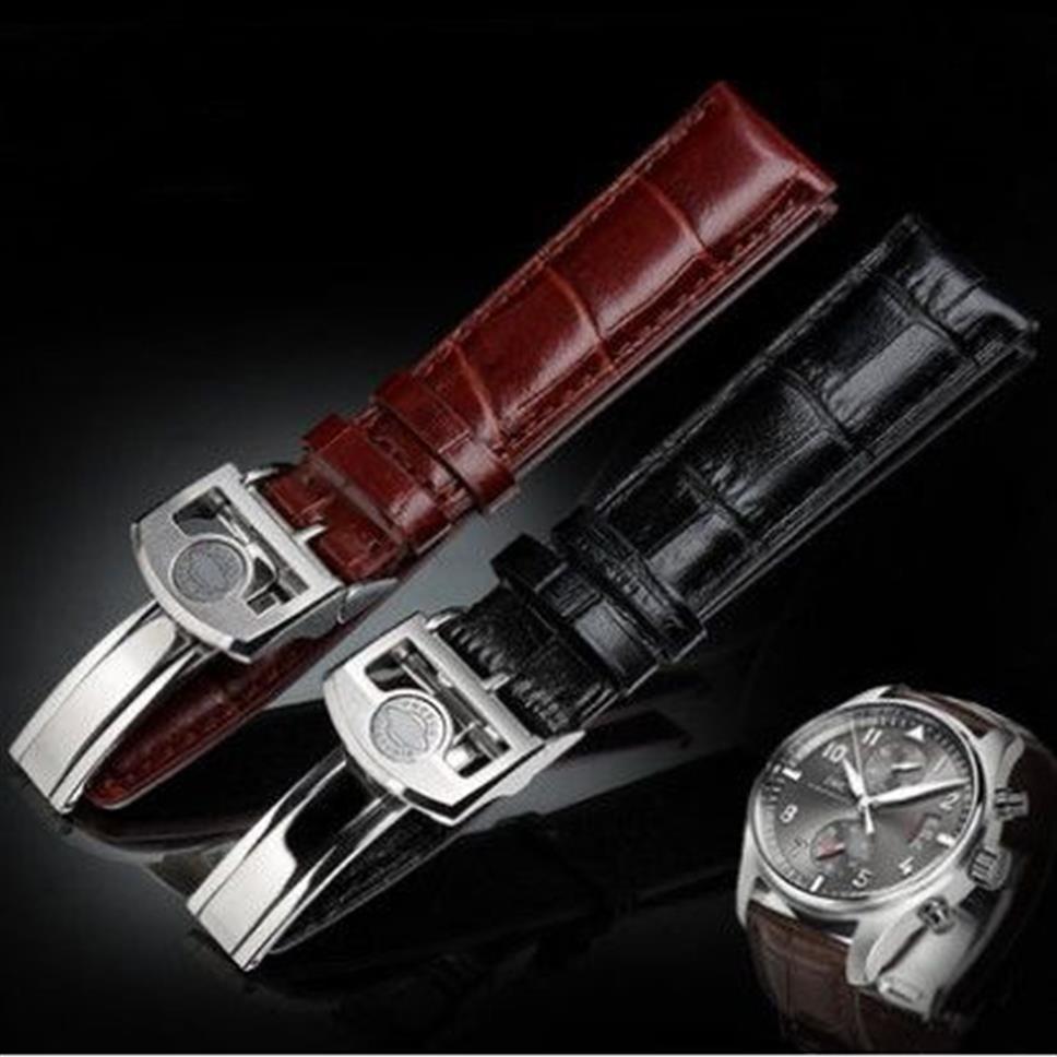 20mm 22mm Schwarzes Echtlederarmband für IWC Big Pilot Watch Man Wasserdichtes Uhrenarmband Armband Armband Schwarz Braun M283j