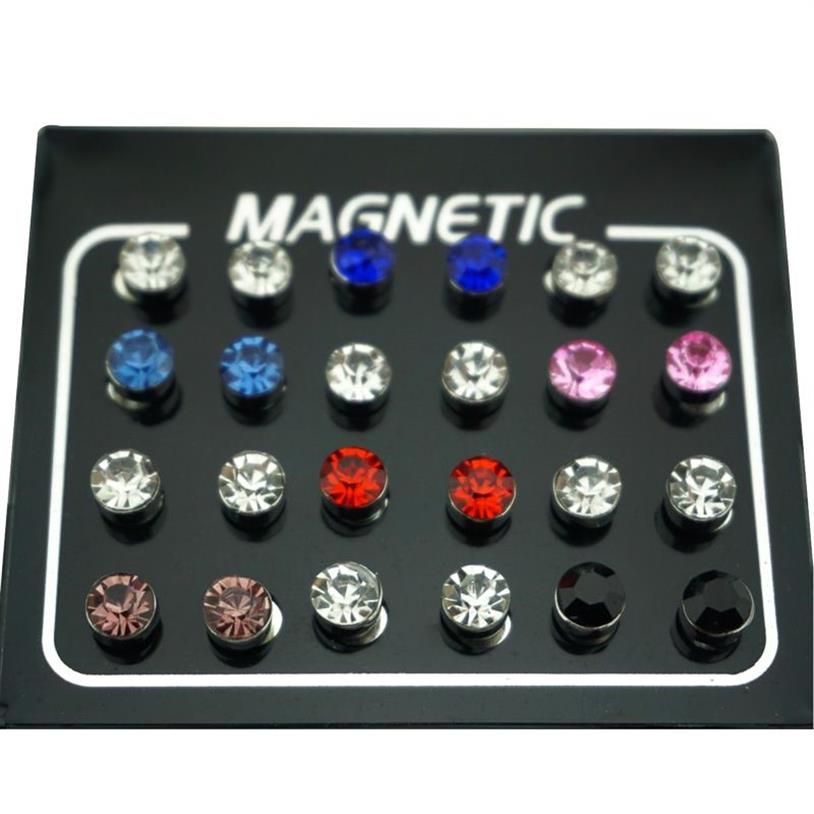 REGELIN 12 Paar veel 4 5 6 7mm Ronde Kristal Strass Magneet Stud Oorbel Puck Vrouwen Heren Magnetische Fake oordop Jewelry252O