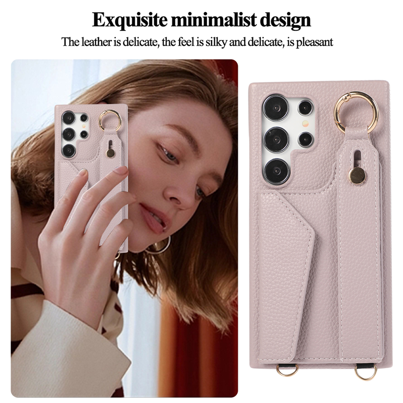 Étui de téléphone de luxe à grain Litchi Vogue pour Samsung Galaxy pliable Z Flip 5 4 3, robuste et élégant, bracelet avec fente pour carte, support de portefeuille en cuir, coque pliable antichoc