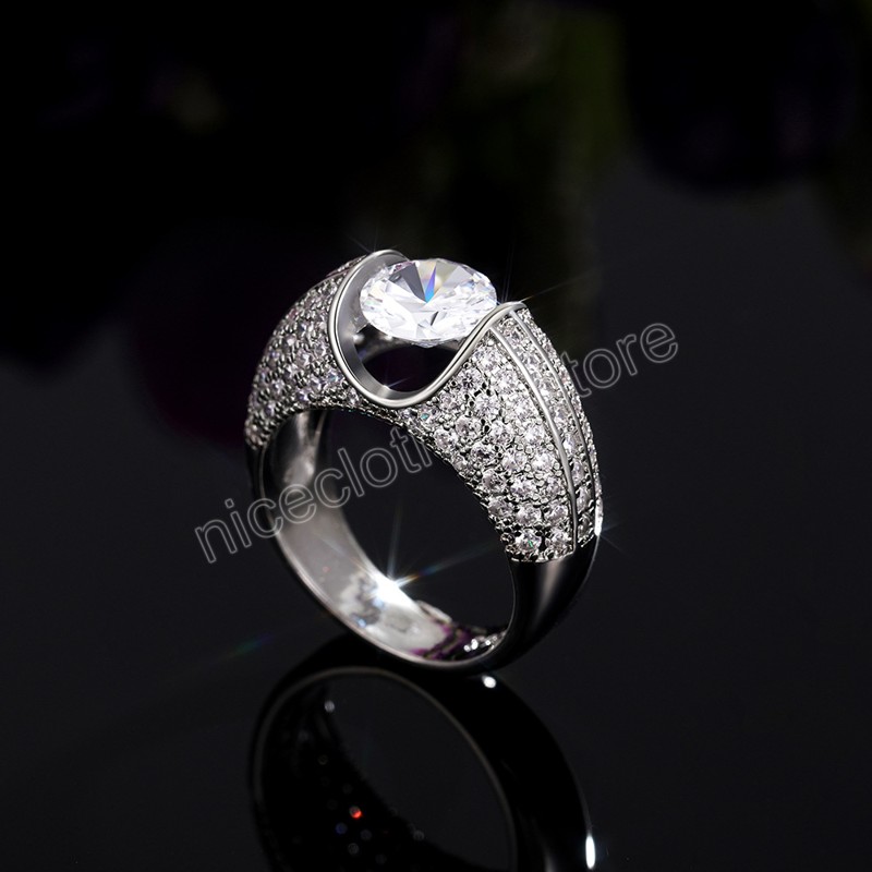 Anneau de groupe solitaire de luxe pour femmes ronde zircon anniversaire mariage fête des bagues de mariée Brilliant Classic Jewelry Charm cadeau