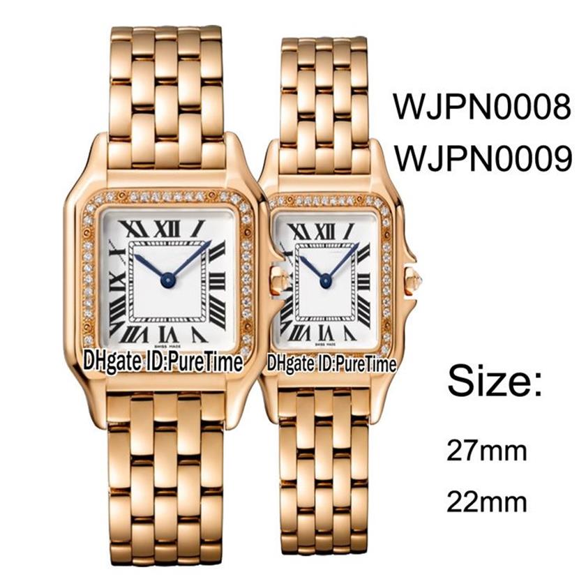 New WJPN0008 WJPN0009 Rose Gold Diamond Bezel 27mm 22mm White Dial Swiss Quartz Womens Watch Ladies Stainless Steel Watches Pureti266Y