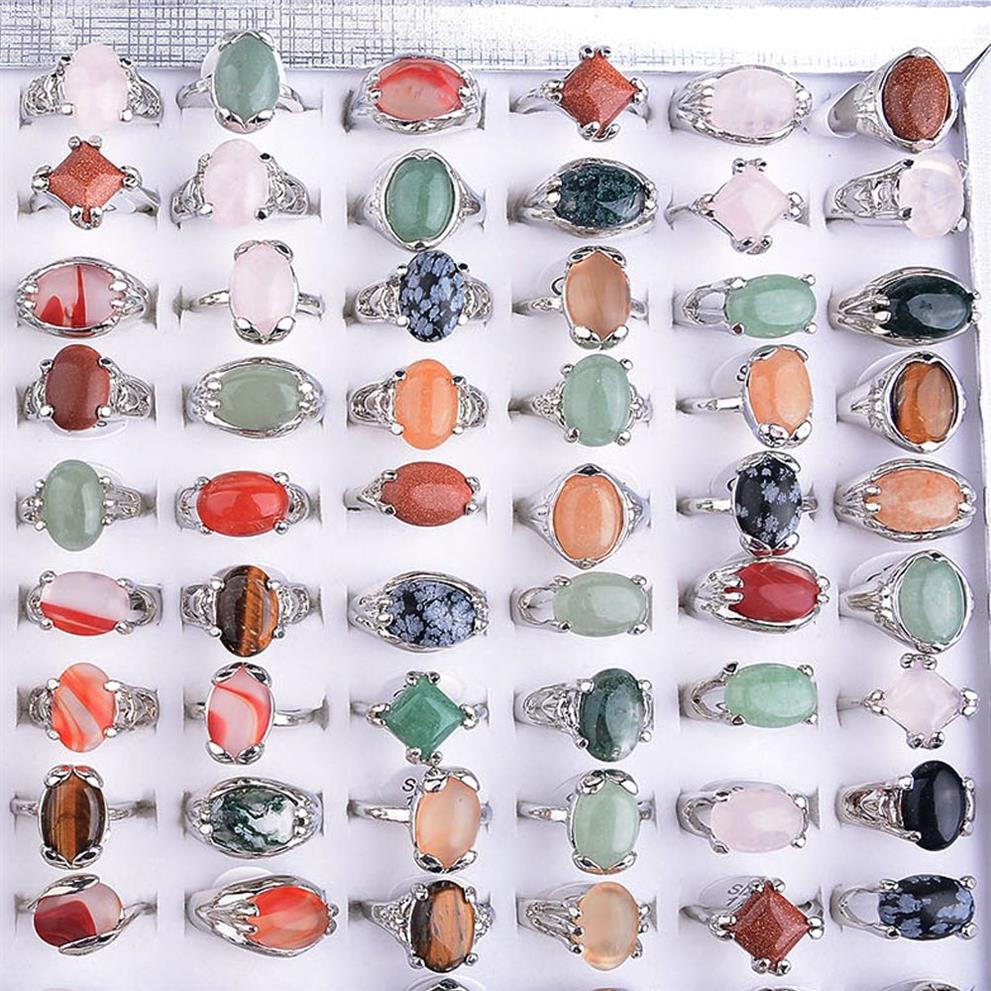 hele 100 stuks verschillende natuurlijke unisex stenen topringen maat 16-20 inclusief displaydoos309V