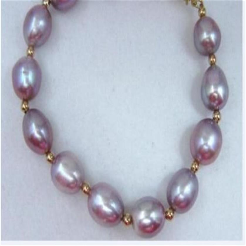 11x10MM NATURALSOUTH SEA GENUINE purple PEARL BRACELET 14K GOLD CLASP1861