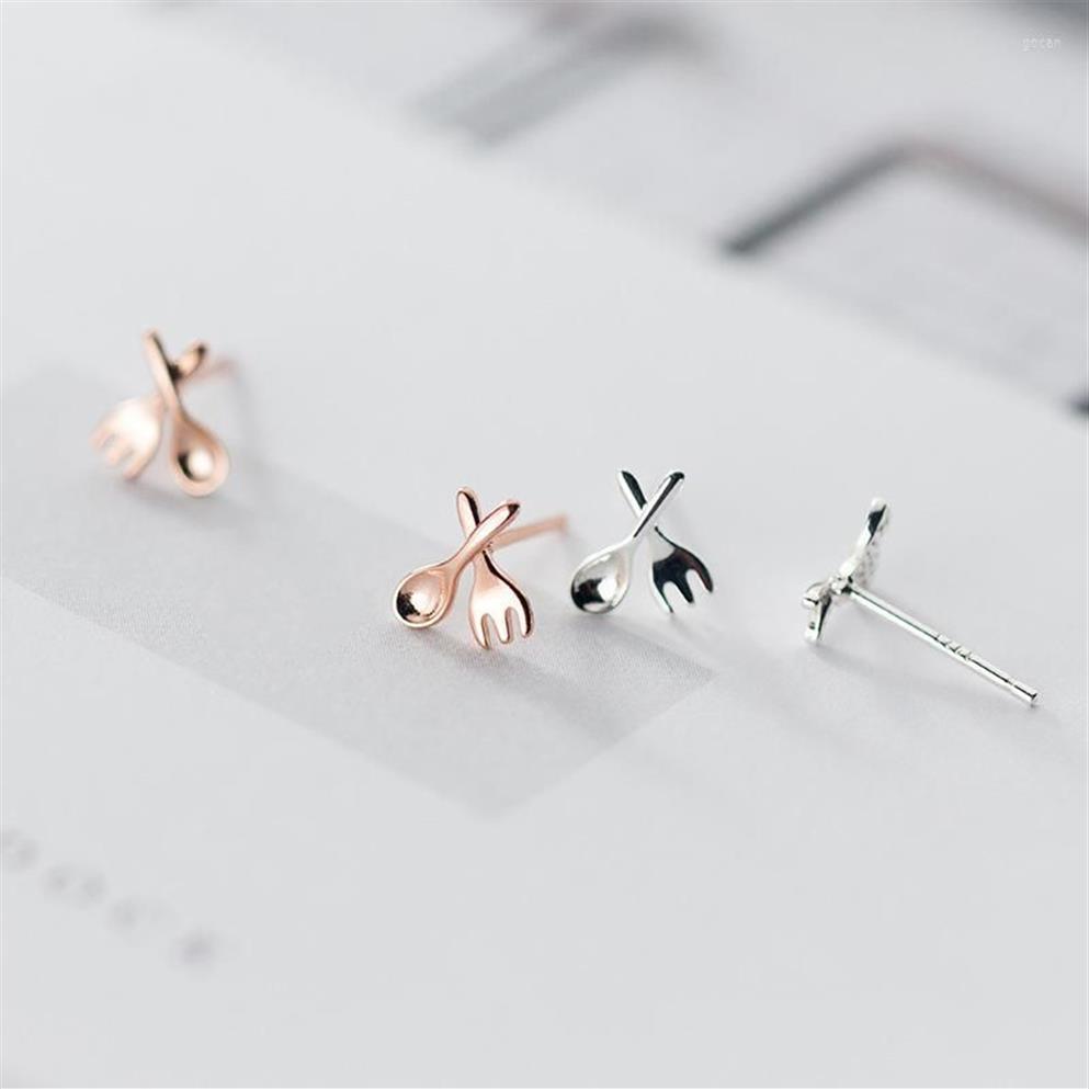 Boucles d'oreilles LKO Originalité Vaisselle Cuillère Fourchette Asymétrie 925 Argent Sterling Brillant Lisse Tendance Boucle D'oreille Ornements Pour Women255e