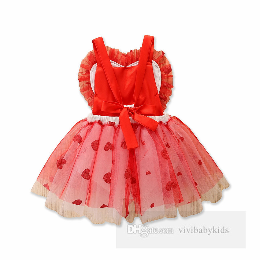 2024 Sommer Kleine Mädchen Pailletten Liebe Herz Hosenträgerkleid Kinder Bögen rückenfreies Spitzentüllkleid Valentinstag Kinder Partykleidung Z6377