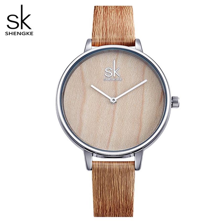 Shengke nouvelles femmes créatives montres décontracté mode bois cuir montre Simple femme Quartz montre-bracelet Relogio Feminino273N