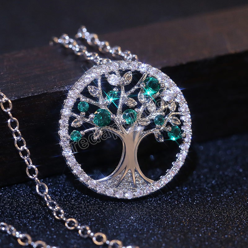 Anhänger Halskette kreatives grünes lila Zirkonbaum des Lebens Frau Halskette natürlicher Wind Anhänger Schmuck Schmuck Cadenas Mujer