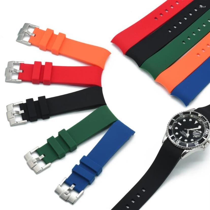 Bracelets de montre bracelet en caoutchouc à extrémité incurvée 20mm 22mm bracelet de montre en Silicone étanche argent noir Buckle3403