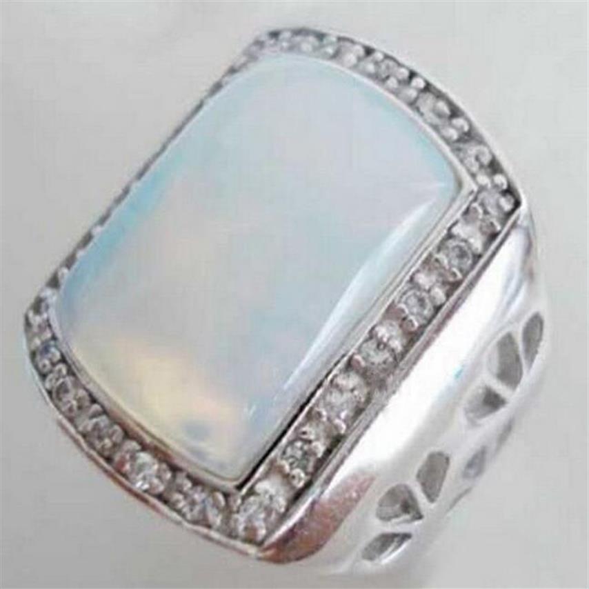 Ogromny biały ogień Opal Silver Crystal Pierścień męski rozmiar 7 8 9 10333e