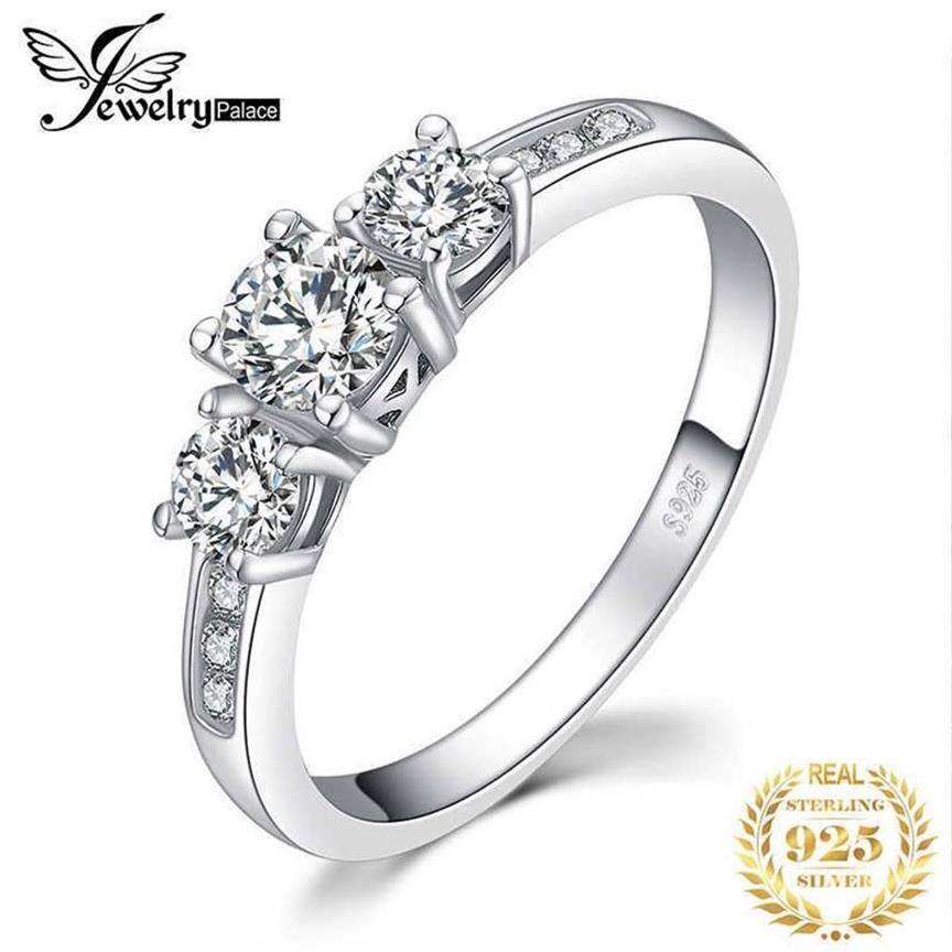 JewelryPalace Anillo de compromiso de 3 piedras CZ 925 anillos de plata esterlina para mujer Anillo de aniversario Anillos de boda Joyería de plata 925 X072677