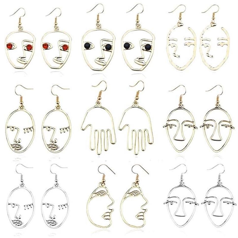 Dangle & Chandelier Fashion Pierced Face Earrings Personality Exaggerated Girl Metal Silhouette Student Daily Jewelry Gift284y