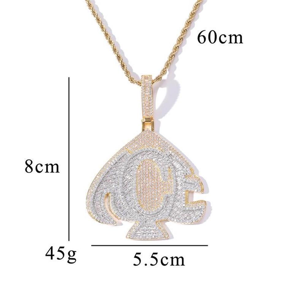 Naszyjniki wisiorek Hip Hop Mikro utwardzony 3a Cubic Zirconia Bling Iced Out Ace Heart Poker Wiselds for Men Rapper Jewelry Dwa ton GI2404