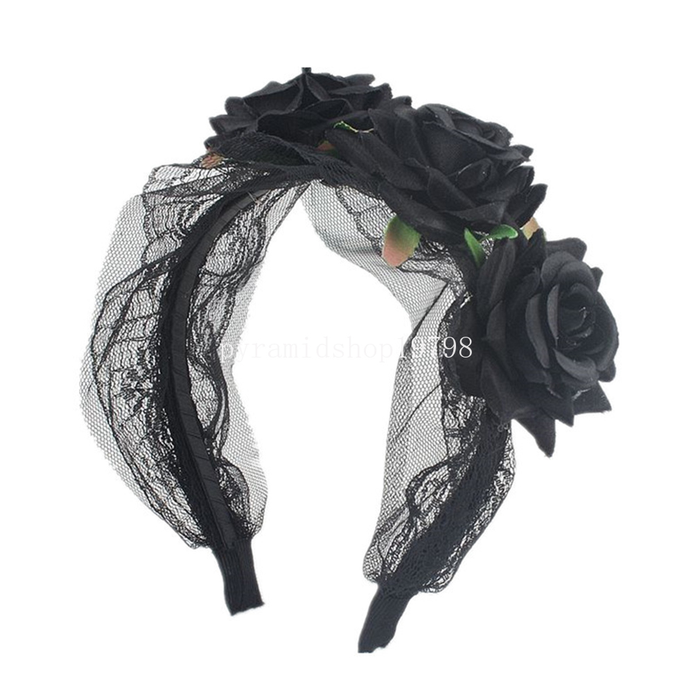 Lolita Sweet Women Fascia capelli Cosplay Head Hoop Halloween Fiore artificiale Head Hoop Fascia capelli floreale Accessori capelli feste